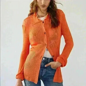 Free people sheer orange cardigan button top